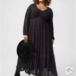 Plus Size Black Long Sleeve V-Neck Maxi Dress festi line at torrid